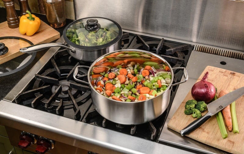 Black Cube Tempered Glass Cookware Set Lid - 12.5-Inch, Silver Tempered Glass - Fits Pots & Pans Set, Woks & Frying Pans - Silicone Rim with Adjustable Steam Vent - Image 2